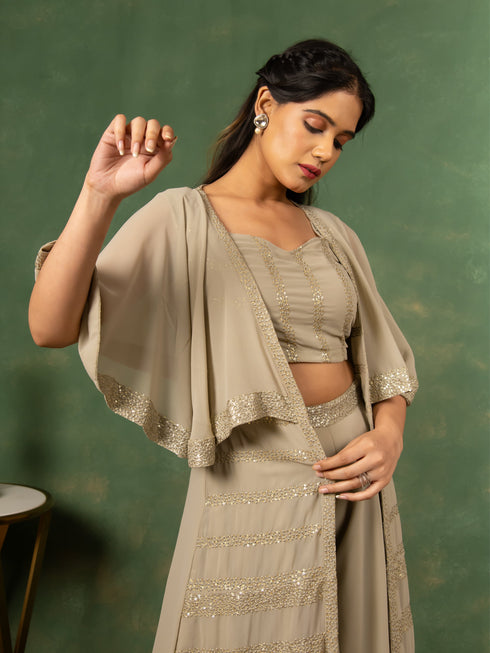 MULMUL SAGE GREY SEQUIN EMBROIDERED CO-ORD SET MULMUL SAGE GREY SEQUIN EMBROIDERED CO-ORD SET
